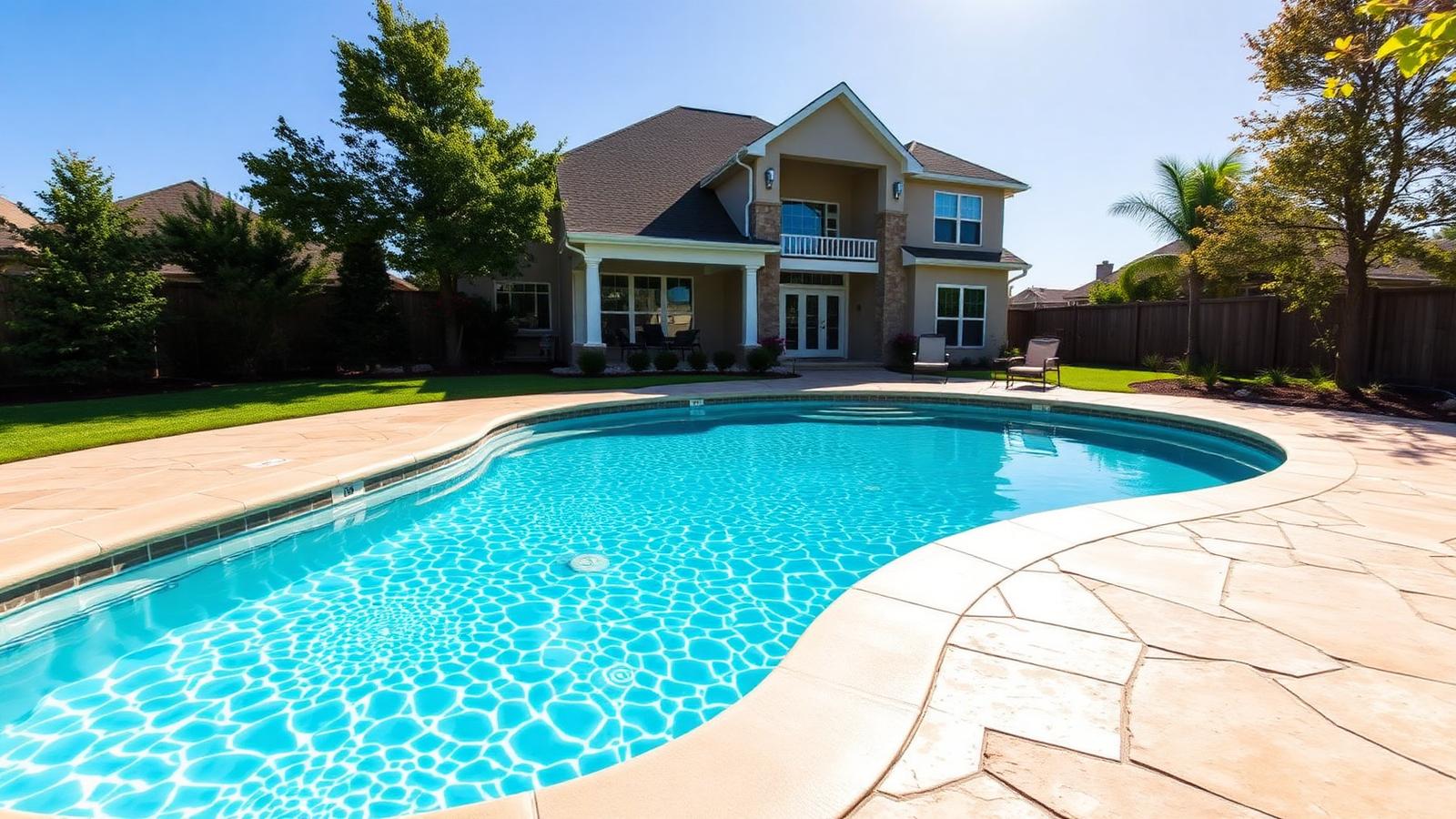 Bright sparkling swimming pool serviced by Freedom Pool Service Pros